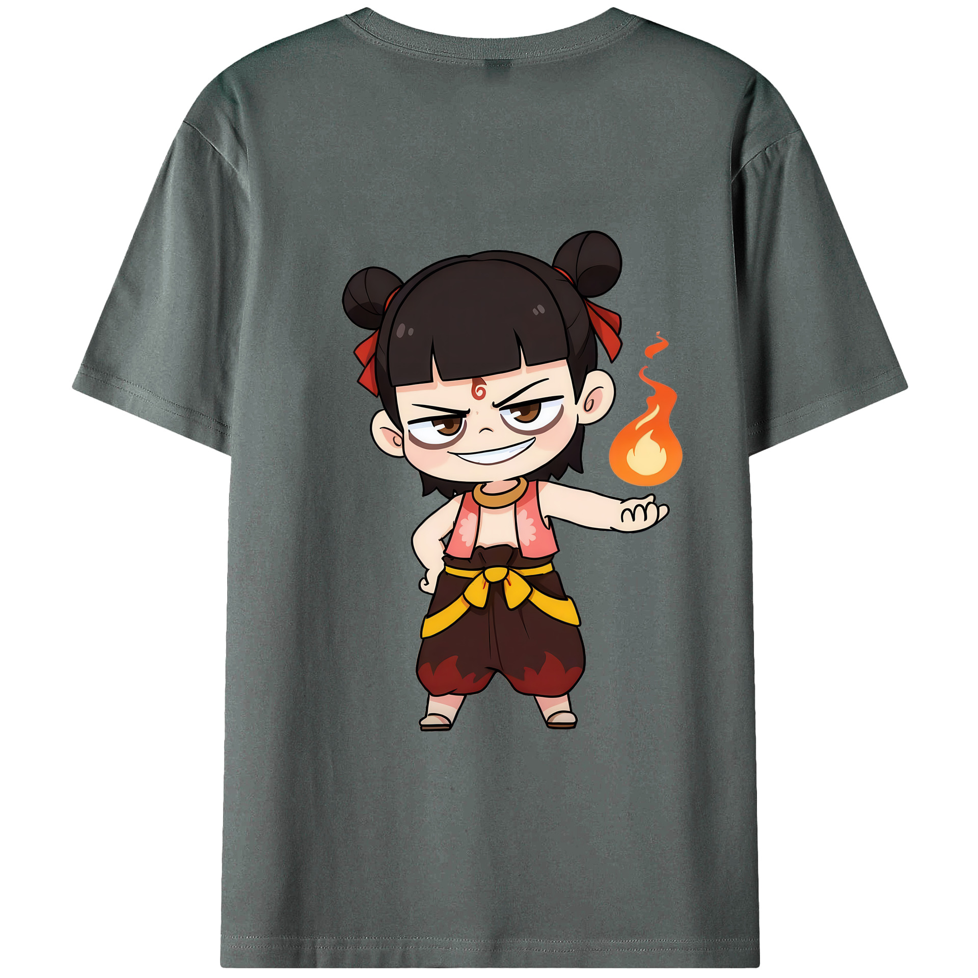 （画像用） Ne Zha 2 ナタ 魔童の大暴れ 綿100％ メンズ半袖Tシャツ（バックプリント） 通気性